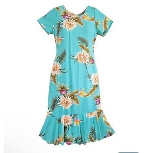 Two Palms Hawaiian Dress Women's L‎ Vintage  Floral Muumuu Ceres Green 701-3R-C